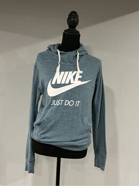 Nike Heather Slate Blue Pullover Hoodie with White Swoosh